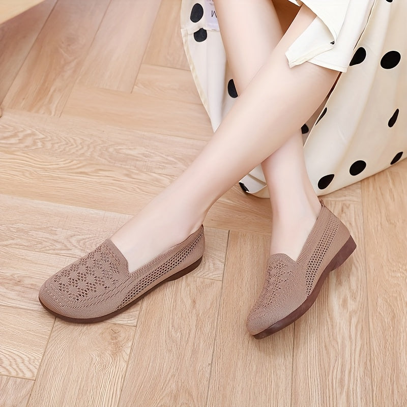 Women's Breathable Slip-On Casual Shoes - Lightweight, Non-Slip Comfort Sneakers with Perforated Design for Summer, Brown Fabric Upper & PVC Sole, Ladies Sneakers