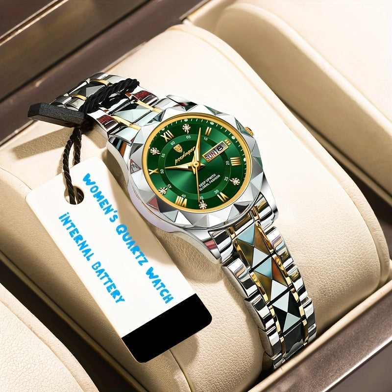 Stainless Steel Women's Luxury Quartz Watch with Date Display, Luminous Hands & High Quality IPX7 - Elegant Casual & Formal Wear, Perfect Gift for Birthdays, Valentine's Day