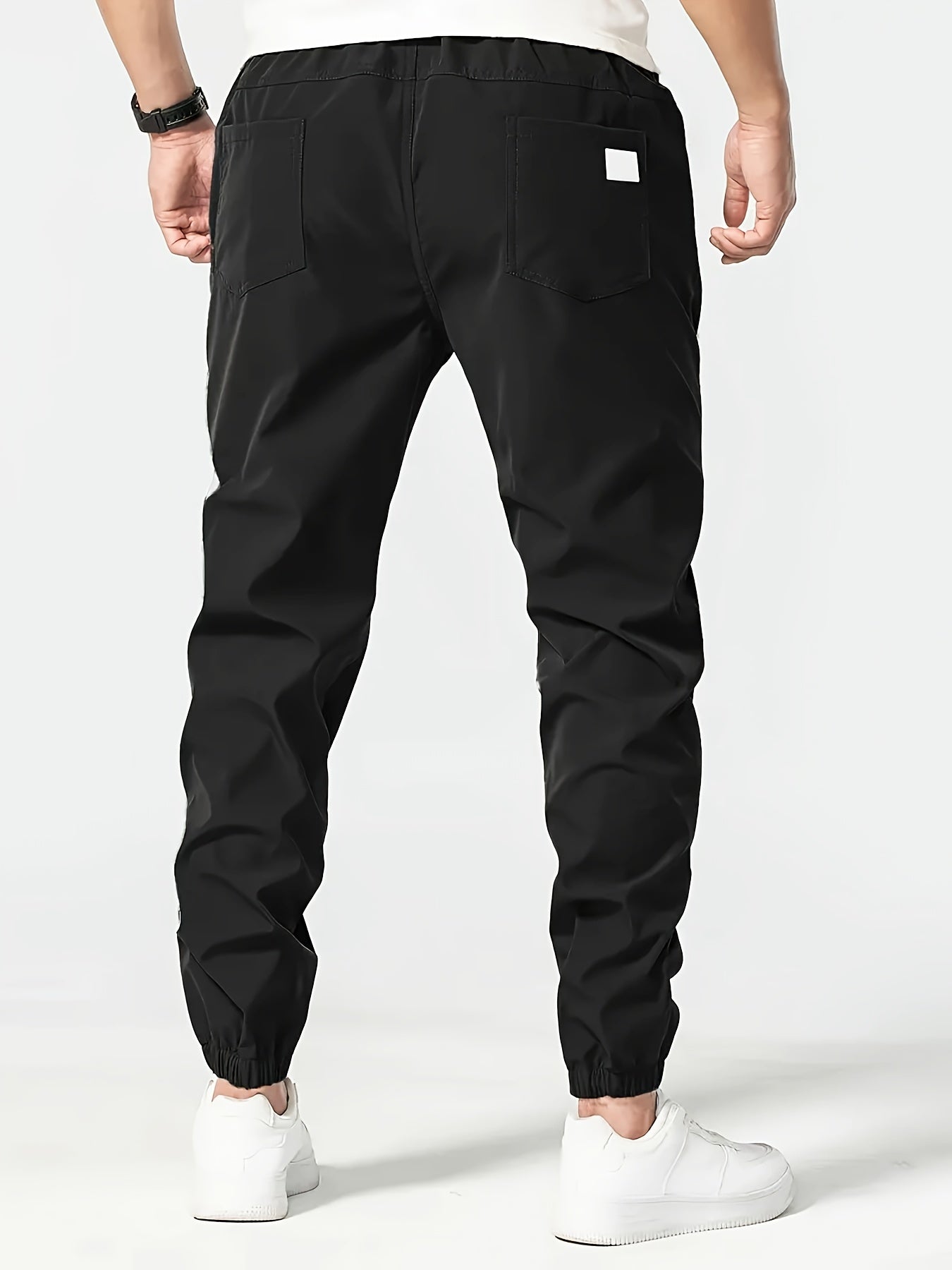 Men's Solid Color Drawstring Cargo Pants - Casual, Loose Fit with Multiple Pockets, Machine Washable