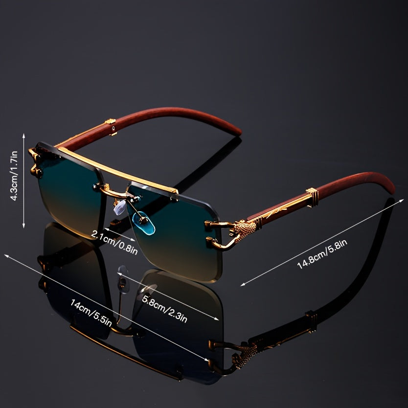 Elegant Rimless Pilot-Style Fashion Glasses for Men & Women - Golden Leopard Print with Green Gradient Lenses, Lightweight Metal Frame, Ideal for Beach Parties & Travel