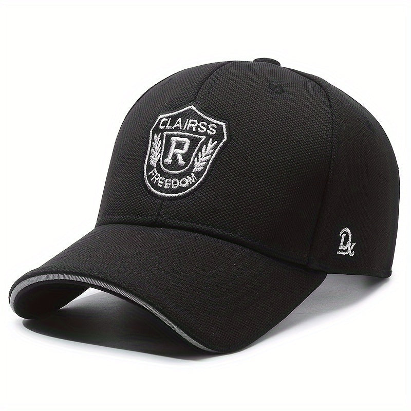 Unisex Baseball Cap with R Letter, Versatile Design, Wide-Brimmed Sun Hat with Badge for Large Head Sizes.