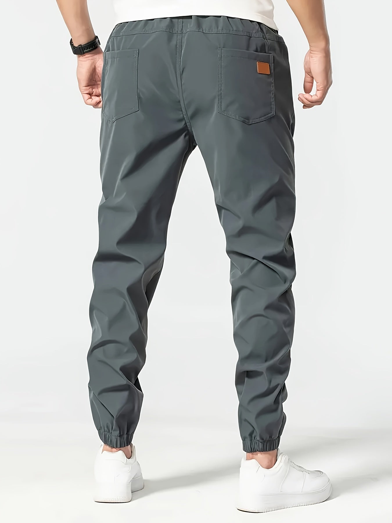 Men's Solid Color Drawstring Cargo Pants - Casual, Loose Fit with Multiple Pockets, Machine Washable