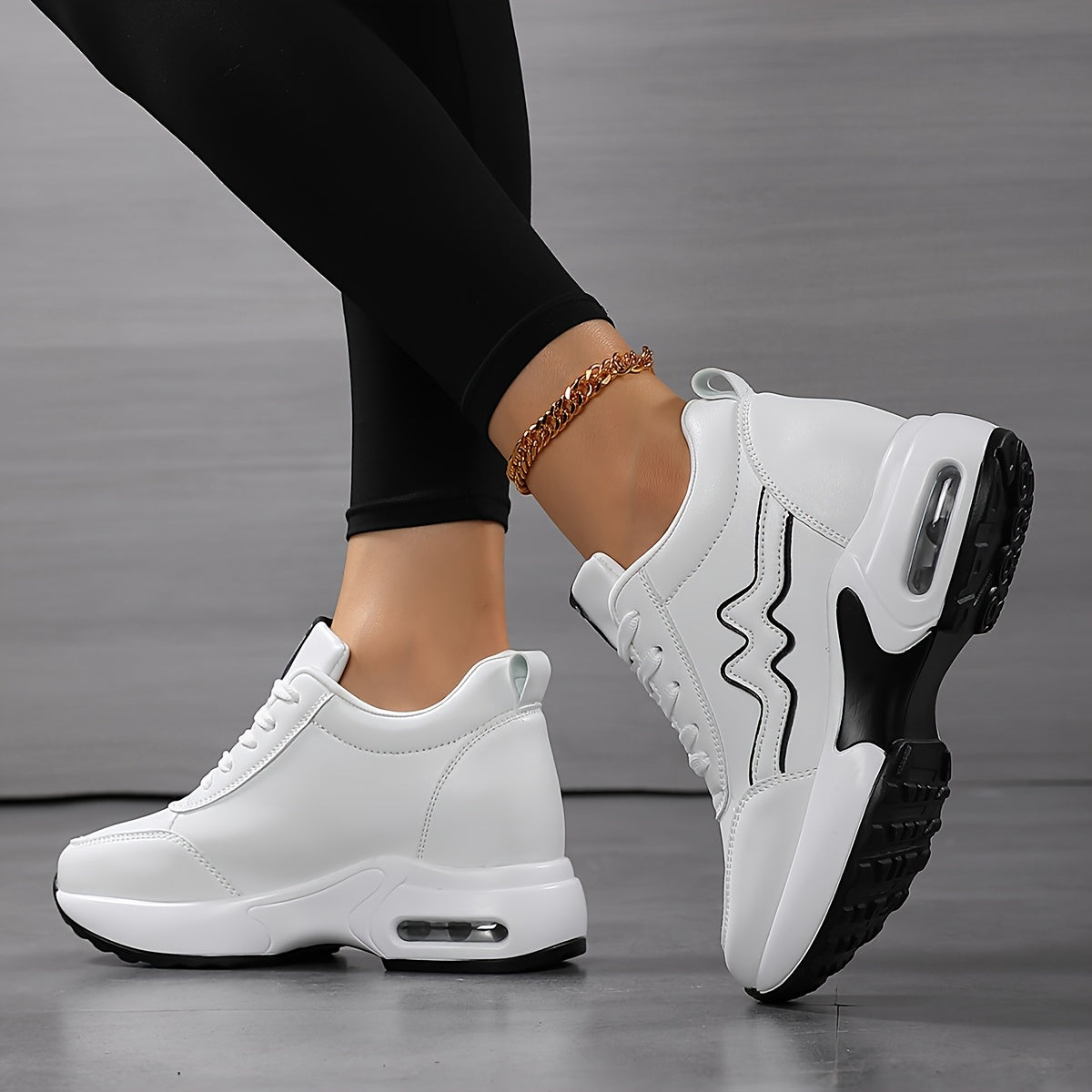 Women'S High-Top Sneakers with Thick Sole - Comfortable, Breathable, Casual White Sneakers with Lace-Up Closure, Stylish Design for All Seasons, Casual Footwear | Stylish High Top Sneakers | Comfortable Footwear
