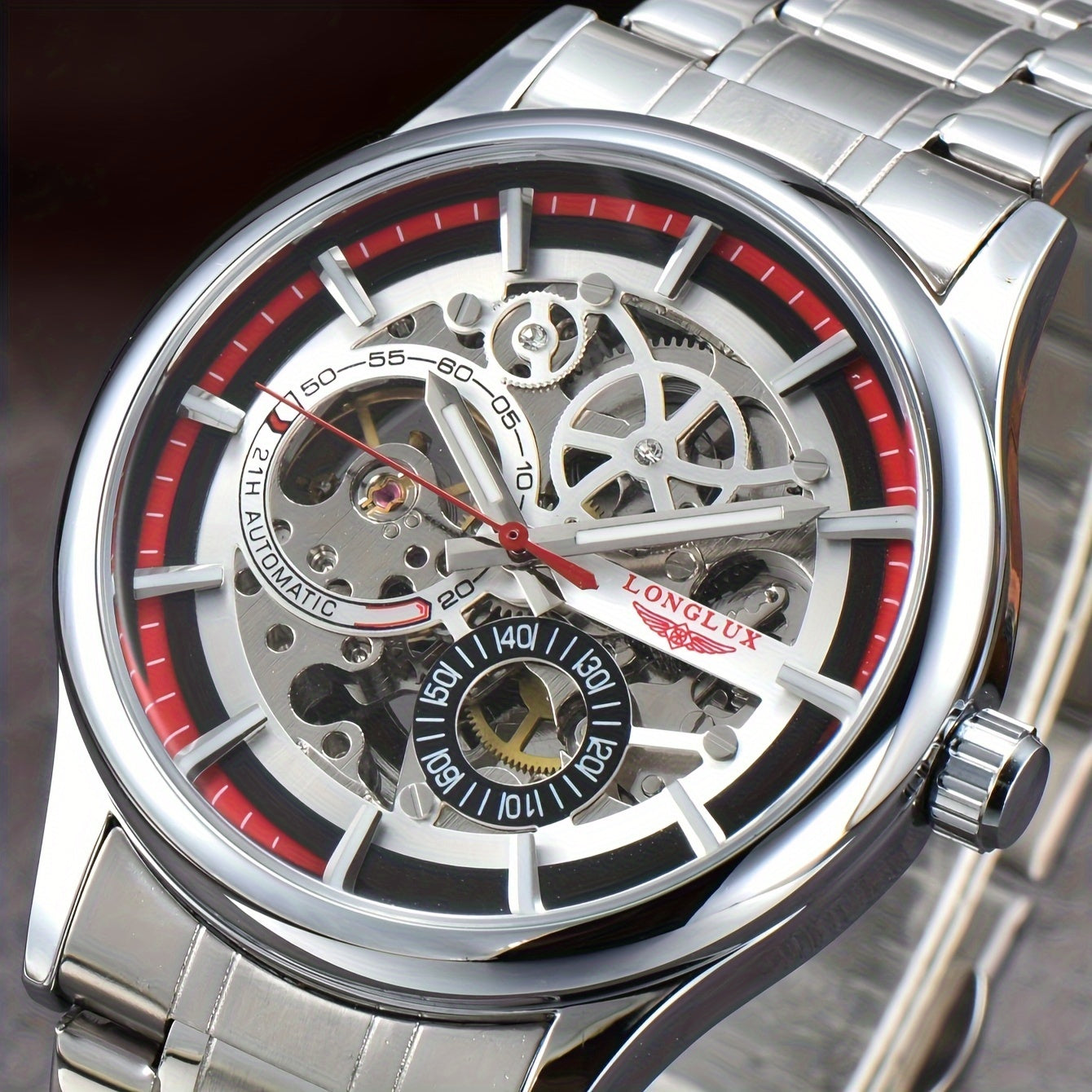 Men's Business Leisure Automatic Mechanical Watch, Stainless Steel with Blue Accents, Transparent Back, Date Display, Water-Resistant up to 10m, Ideal Gift, Business Watch | Mechanical Aesthetic | Stainless Steel Band