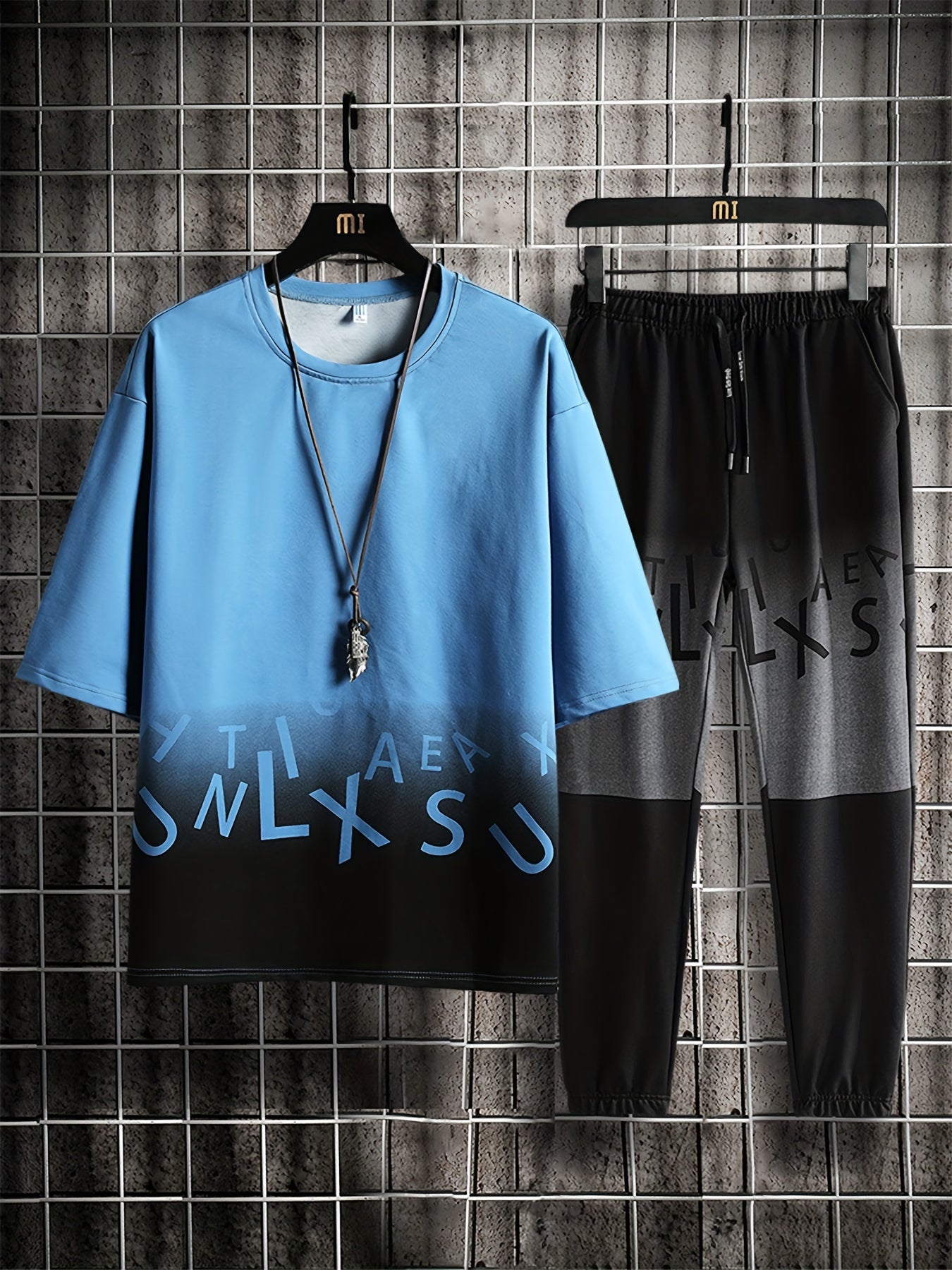 Men's Summer Casual Cotton Blend Outfit Set - Gradient Color Short Sleeve T-Shirt & Stylish Drawstring Shorts, Machine Washable