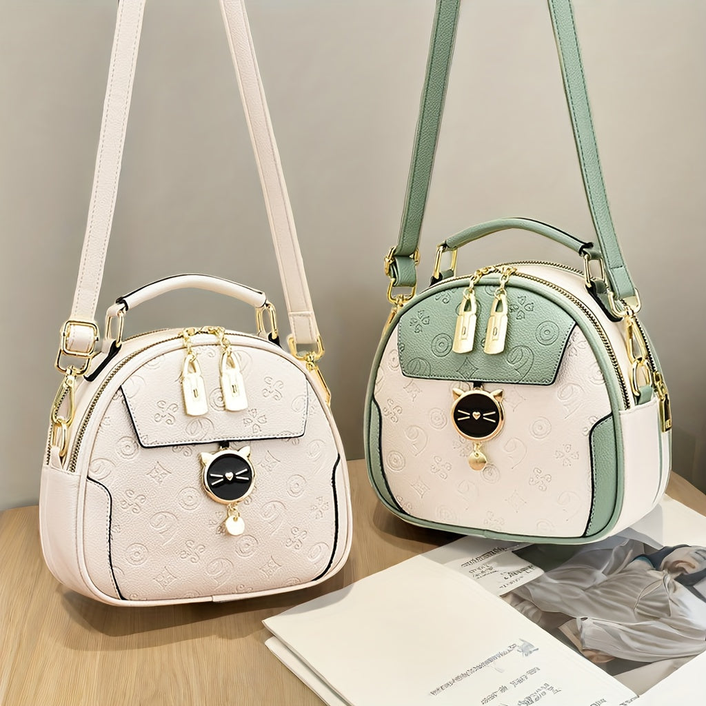 Stylish Women's Handbag - Two-Tone Red & White Design, Embossed Floral Pattern, Adjustable Crossbody Strap, Golden-Tone Hardware, Perfect for Casual Outings & Commuting, Ladies Handbags