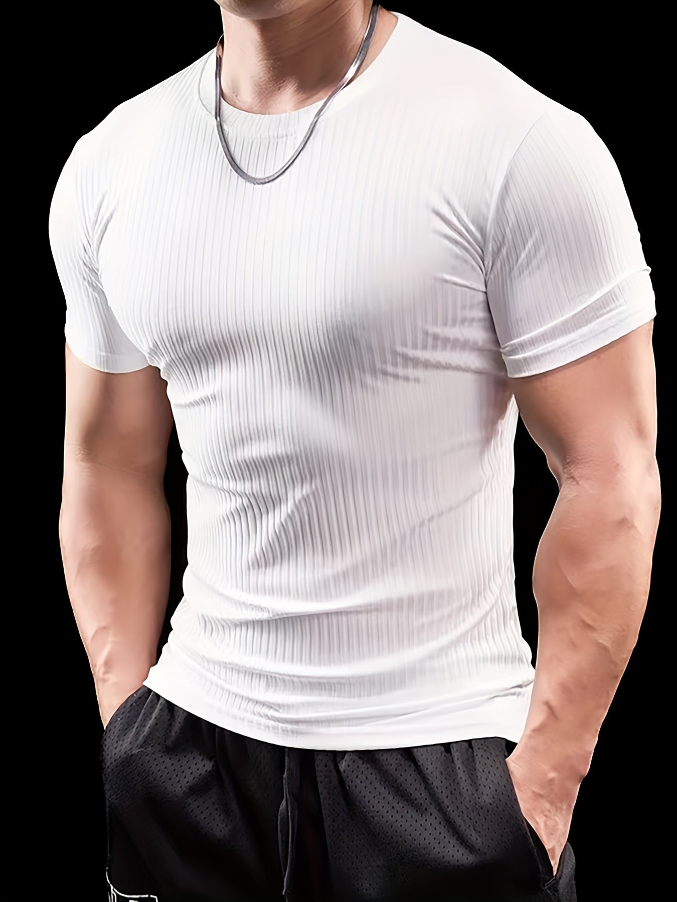 Men's Stretch Fit Short Sleeve T-Shirt - Breathable, Comfortable Polyester Blend, Solid Blue, Crew Neck, Casual & Sporty Style for Spring/Summer