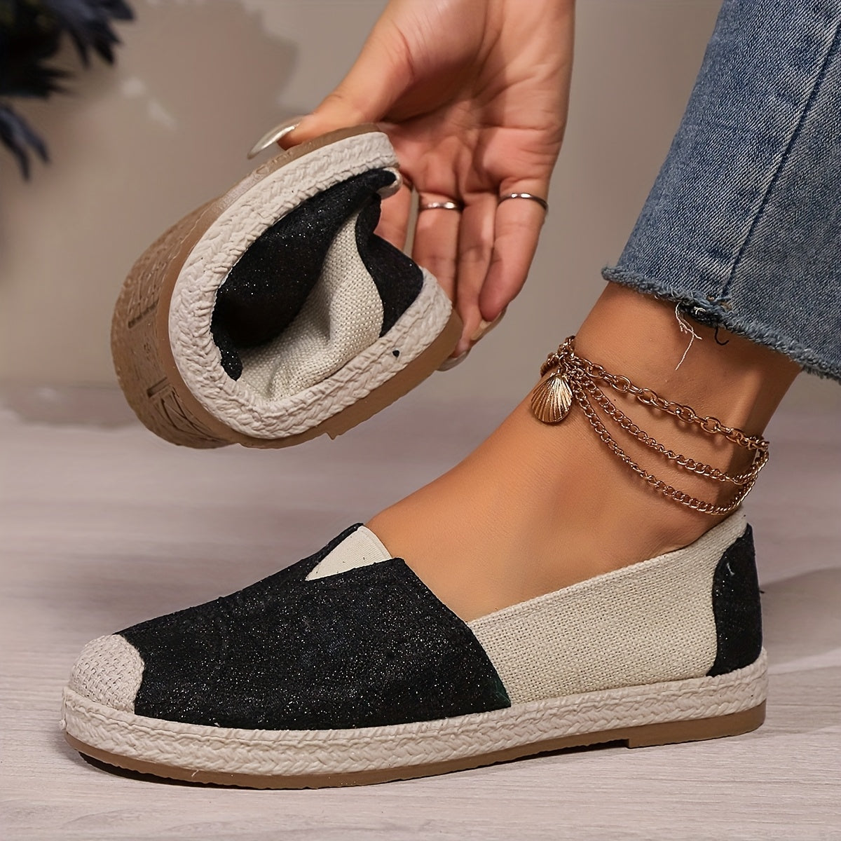Women's Breathable Slip-On Loafers - Soft Sole Casual Walking Shoes, Lightweight & Comfortable, Beige Floral Pattern Fabric Upper, PU Cover Sole, Perfect for Casual Attire, Allseason Loafers | Slipon Comfort | Soft Sole Shoes