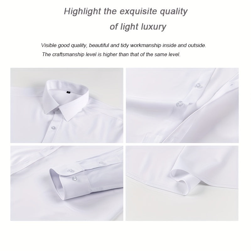 2025 New Men'S Business Slim-Fit Long-Sleeve Shirt, Wrinkle-Free, Elastic, And Smooth Fabric.