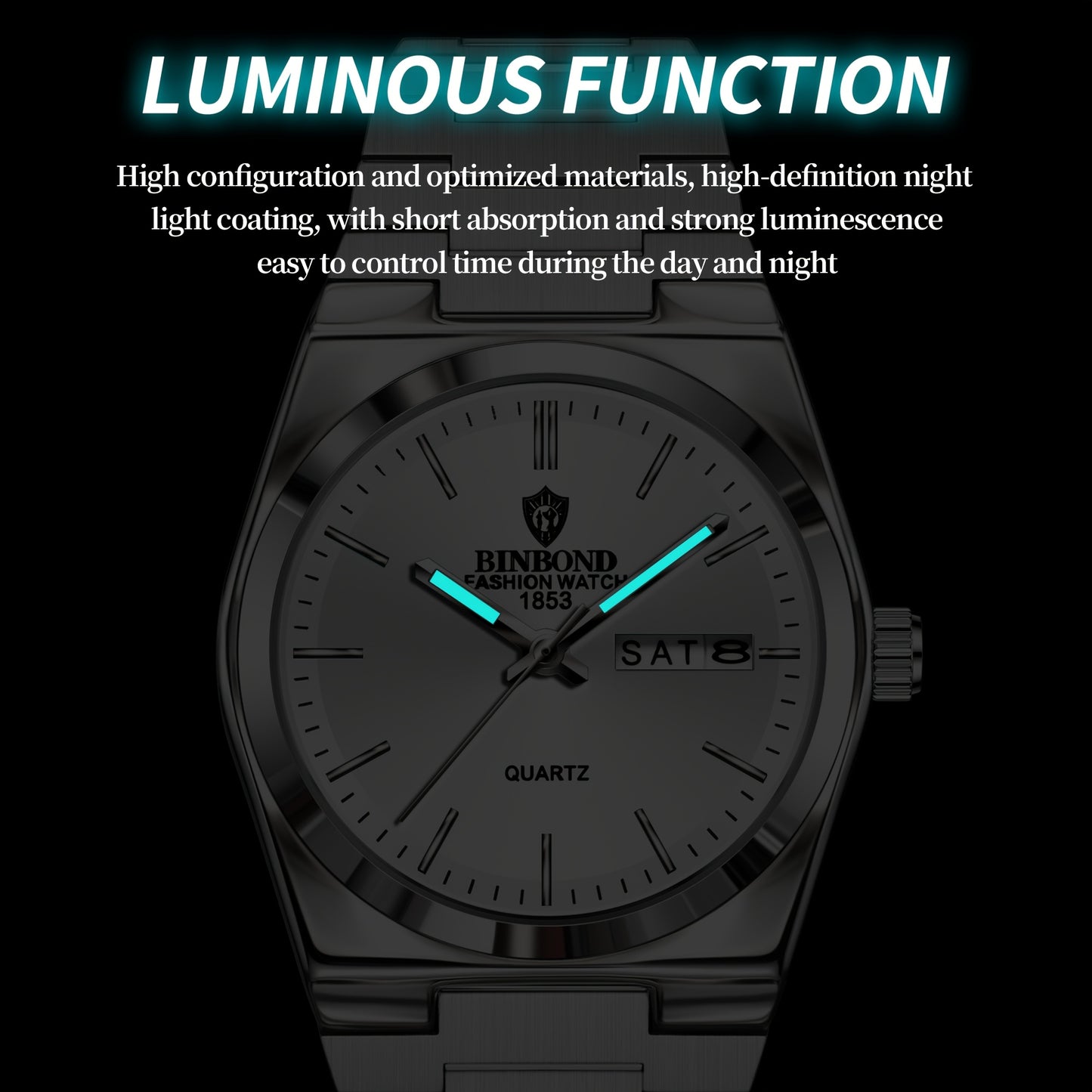BINBOND Women'S Stainless Steel Quartz Watch - IP67, Luminous Chronograph, Calendar, Durable Zinc Alloy Case, Elegant Design for Casual Attire, Casual Watch | Elegant Watch Design | Quartz Movemen