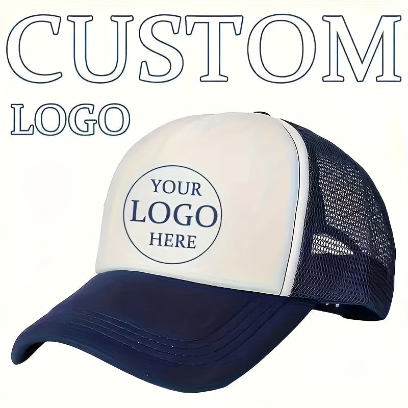 Custom Logo Trucker Hat - Adjustable Breathable Mesh Baseball Cap for Men, Outdoor Casual Wear, Durable Polyester with Personalized Design, Outdoor Headwear