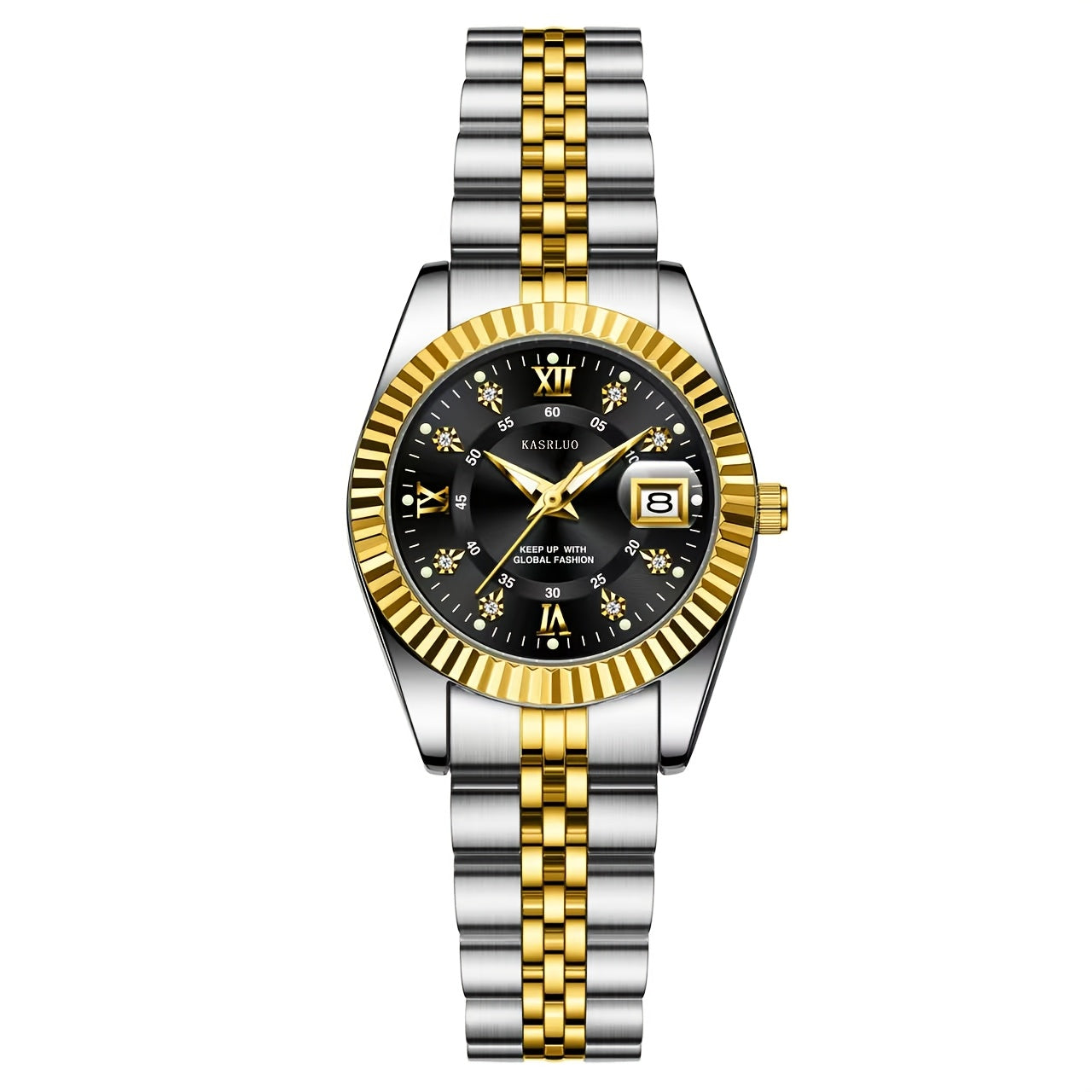 KASRLUO Elegant Women's Quartz Watch - Luminous Date, Stainless Steel Band, Precise Movement with Moon Phase Calendar, Timepiece