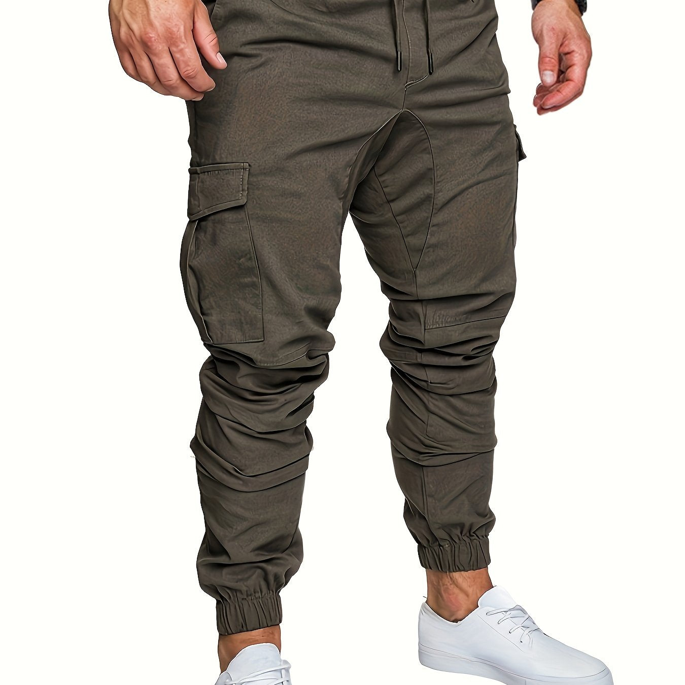 Men'S Casual Cargo Pants, 95% Cotton 5% Spandex, Skinny Fit, Solid Color, Long Length, Woven Fabric, Non-Stretch, with Pockets, 215g/m² Weight