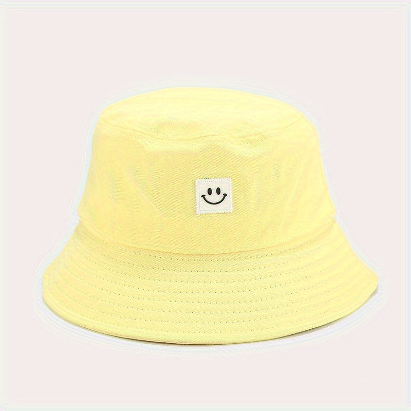 Unisex Black & White Fisherman Hat with joyful Face Embroidery - Double-Sided, Sporty Polyester Bucket Hat for Men and Women, Ideal for Outdoor Activities, Outdoor Hat | joyful Face Embroidery | Durable Headgear