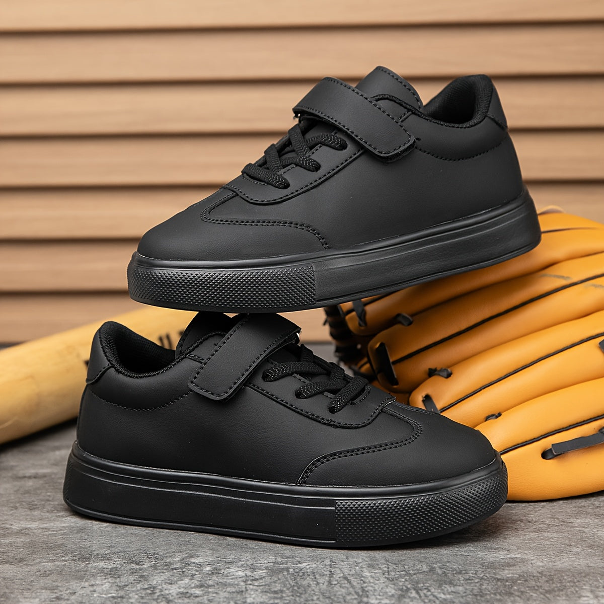 Youngsters' Lightweight Breathable Sneakers with Closure - Slip-Resistant EVA Sole, Easy-Clean Black Casual Shoes for Outdoor Play, Training & Daily Wear - All-Season Comfort for Boys & Girls, Youngsters Sneakers, Sleek Young