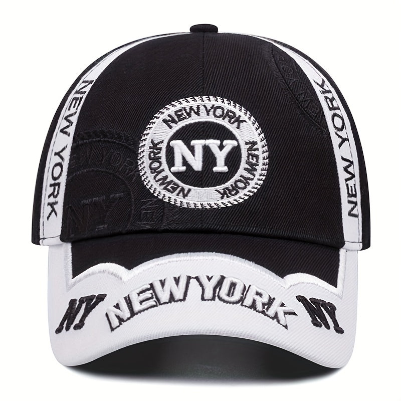 NY Logo Baseball Cap - Black & White Snapback Hat with "NEW YORK NY" Embroidery, Lightweight Polyester, Ideal for Outdoor Sports & Casual Wear, Casual Wear Cap|Logo Embroidered Cap|Machine Washable