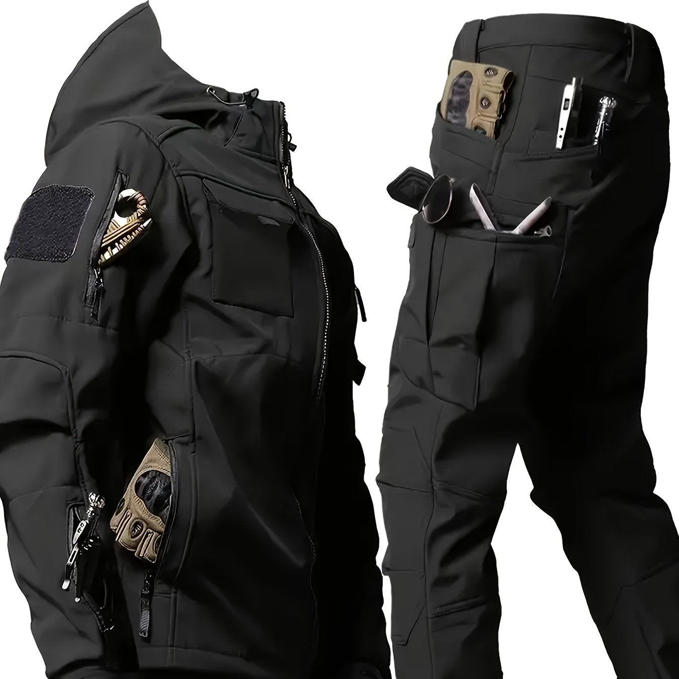 Men's Outdoor Sports Windproof and Plus Velvet Soft Shell Suit