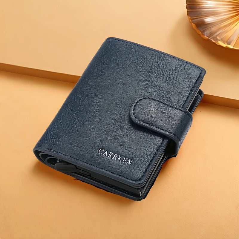 Men'S Short Wallet, Automatic Pop-Up Credit Card Holder, Short Wallet, Ideal Gift for Men, Multi-Functional Men'S Card Holder, Stylish, Trendy, Minimalist Credit Card Holder, Pop-Up Card Holder, High-Quality Faux Leather, Cap