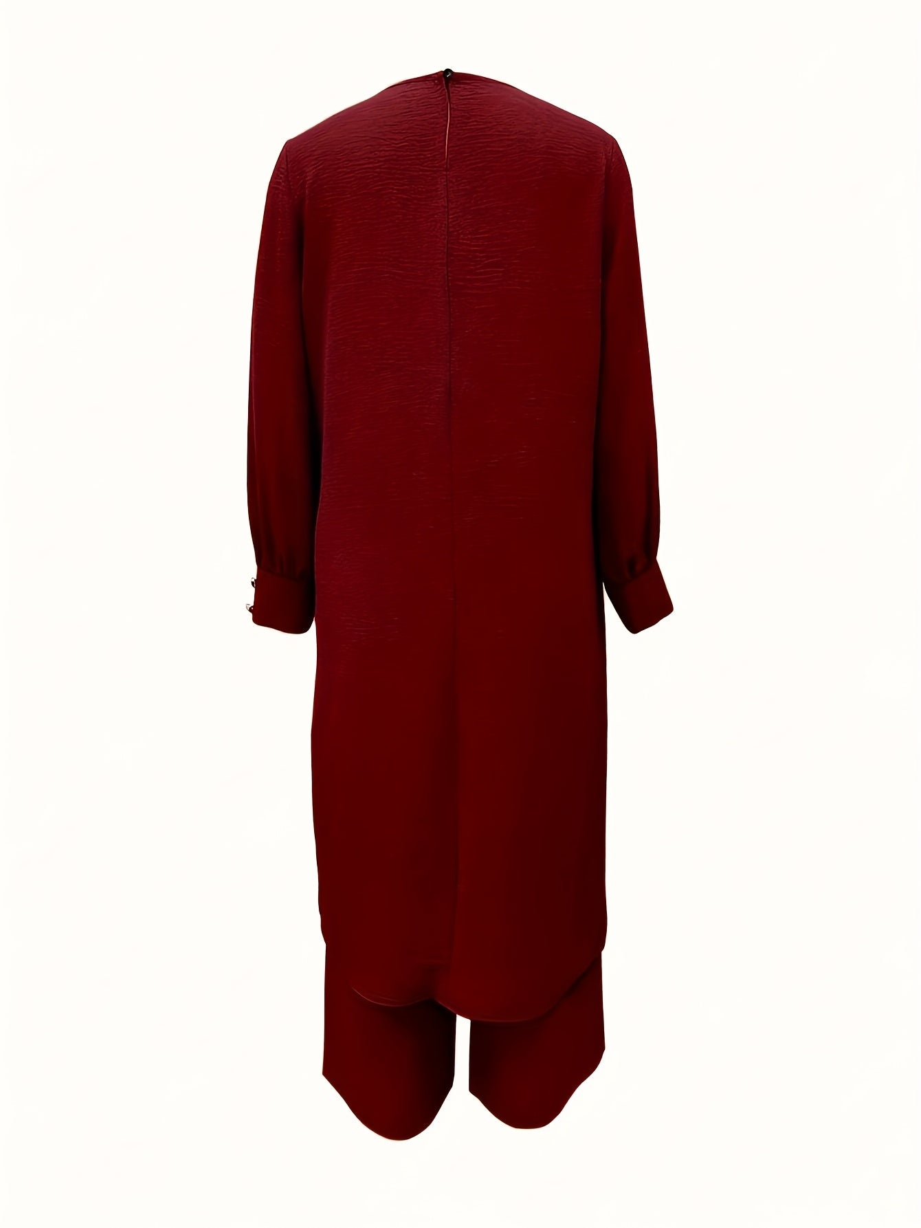 Ramadan, Women's Front-Button Long Sleeve Slit Dress & Pants Casual Arabic Style 2pcs Set, Only Clothes, Without Headscarf