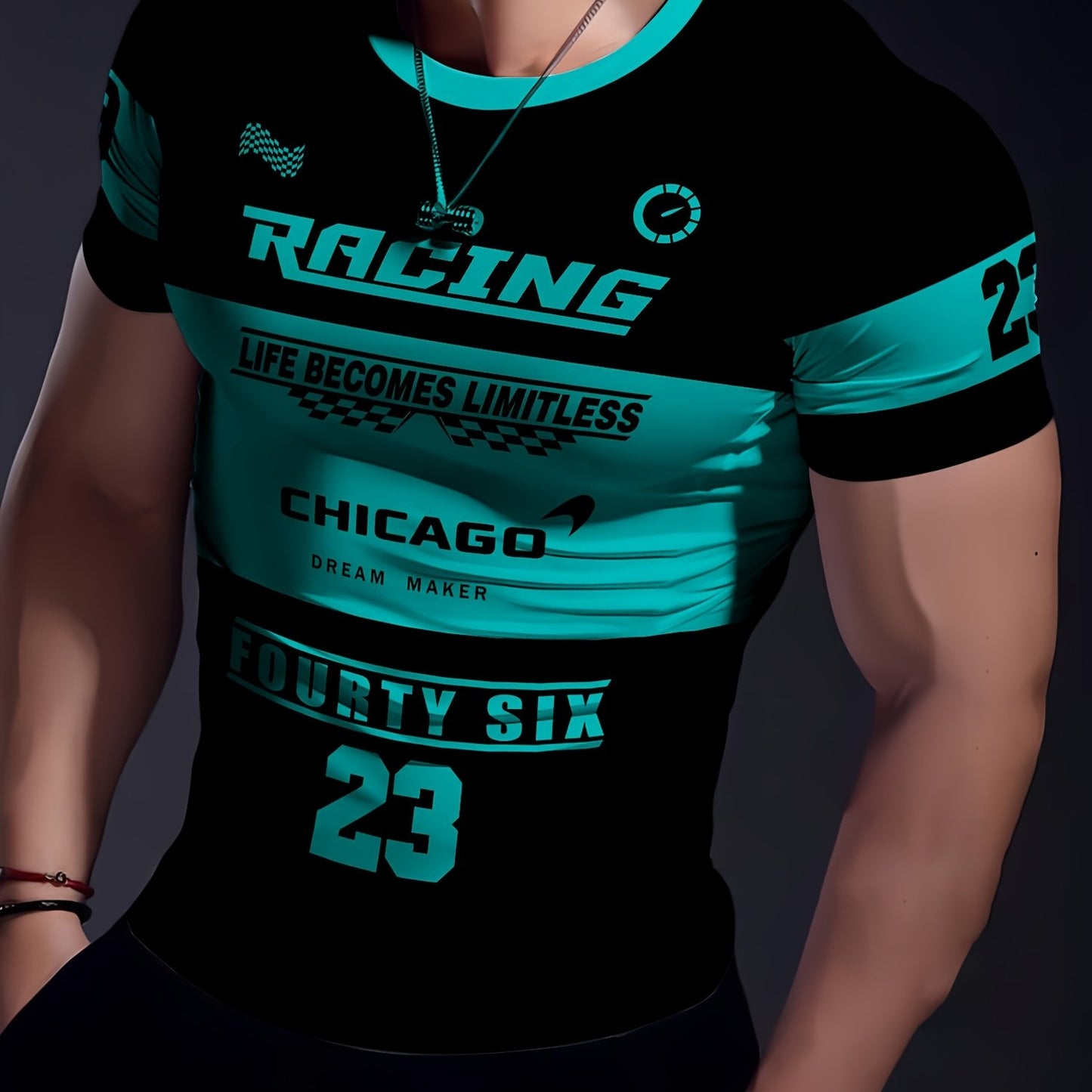Men'S Racing Graphic T-Shirt - Bold Neon Green & Black Racing Car Design, Lightweight Breathable Fabric for Motorsport Events, Casual Streetwear - Chicago Dream Maker Inspired Casual Attire, Racing Jersey, Event Apparel, Spor