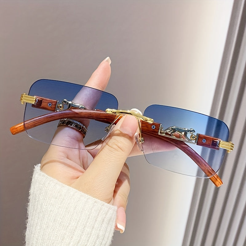 Cheetah Leopard fashion glasses For Women Men Rectangle Rimless Wood Grain Temple Sun Shades For Beach Party Travel