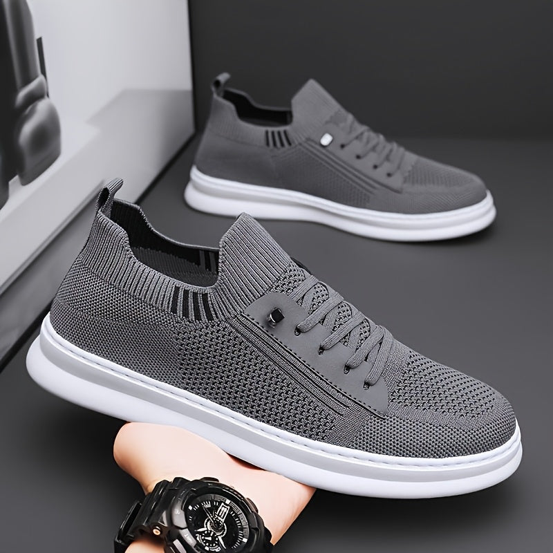 Men'S Breathable Knit Mesh Running Shoes - Anti-Odor Casual Sneakers with Soft EVA Sole, Round Toe Design & Low-Top Lace-Up for Jogging, Hiking, Outdoor & Daily Wear - Khaki/Black/Gray, Jogging Shoes