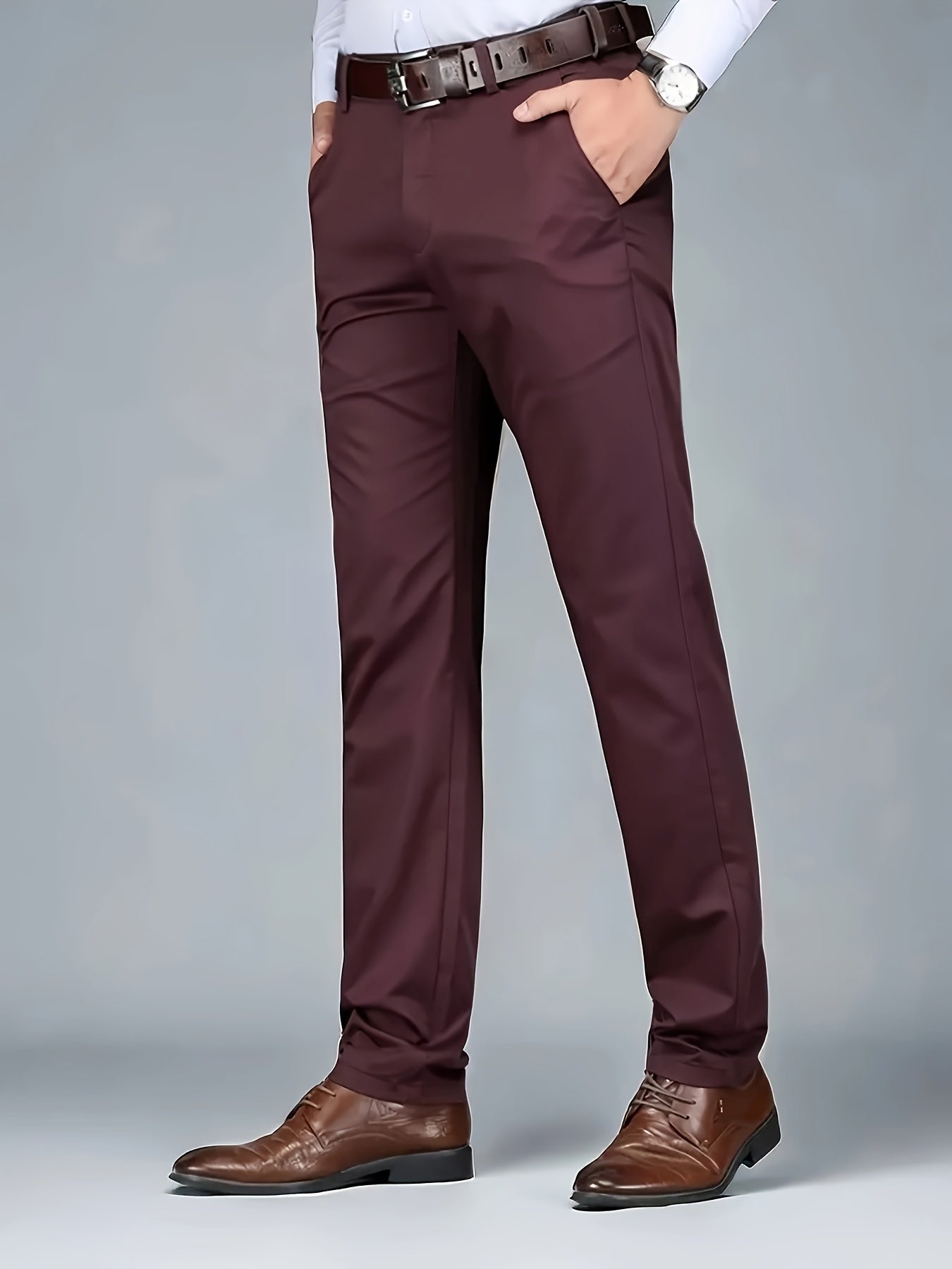 Four Seasons Men's New Casual Formal Pants Business Style Trendy Casual Long Pants Fashionable Versatile Men's Elastic Western Pants Comfortable Classic Design Casual Wear