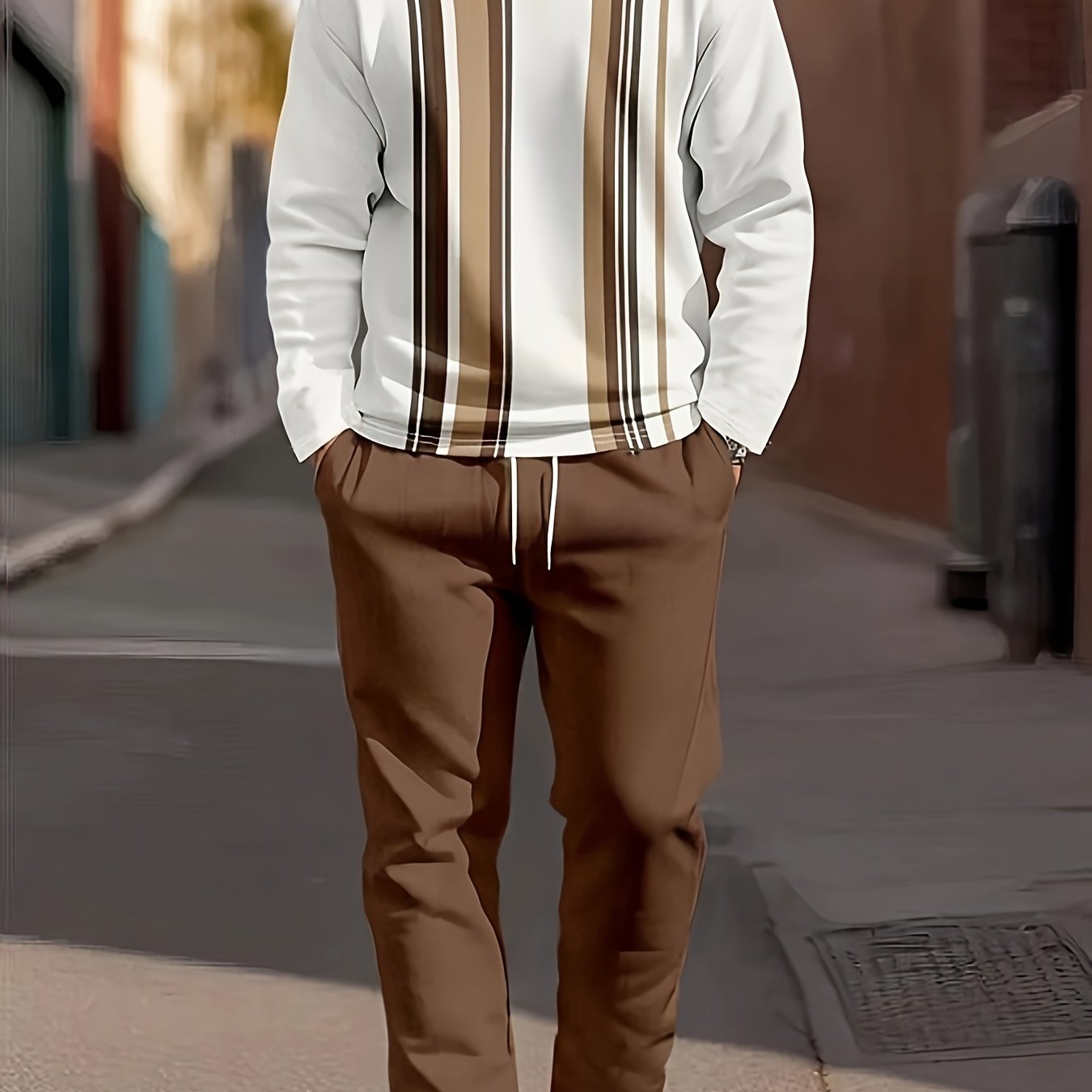 Men's Casual Fashion Round Neck Sweatshirt & Joggers Set - Polyester, Machine Washable, Printed Design for Spring/Fall