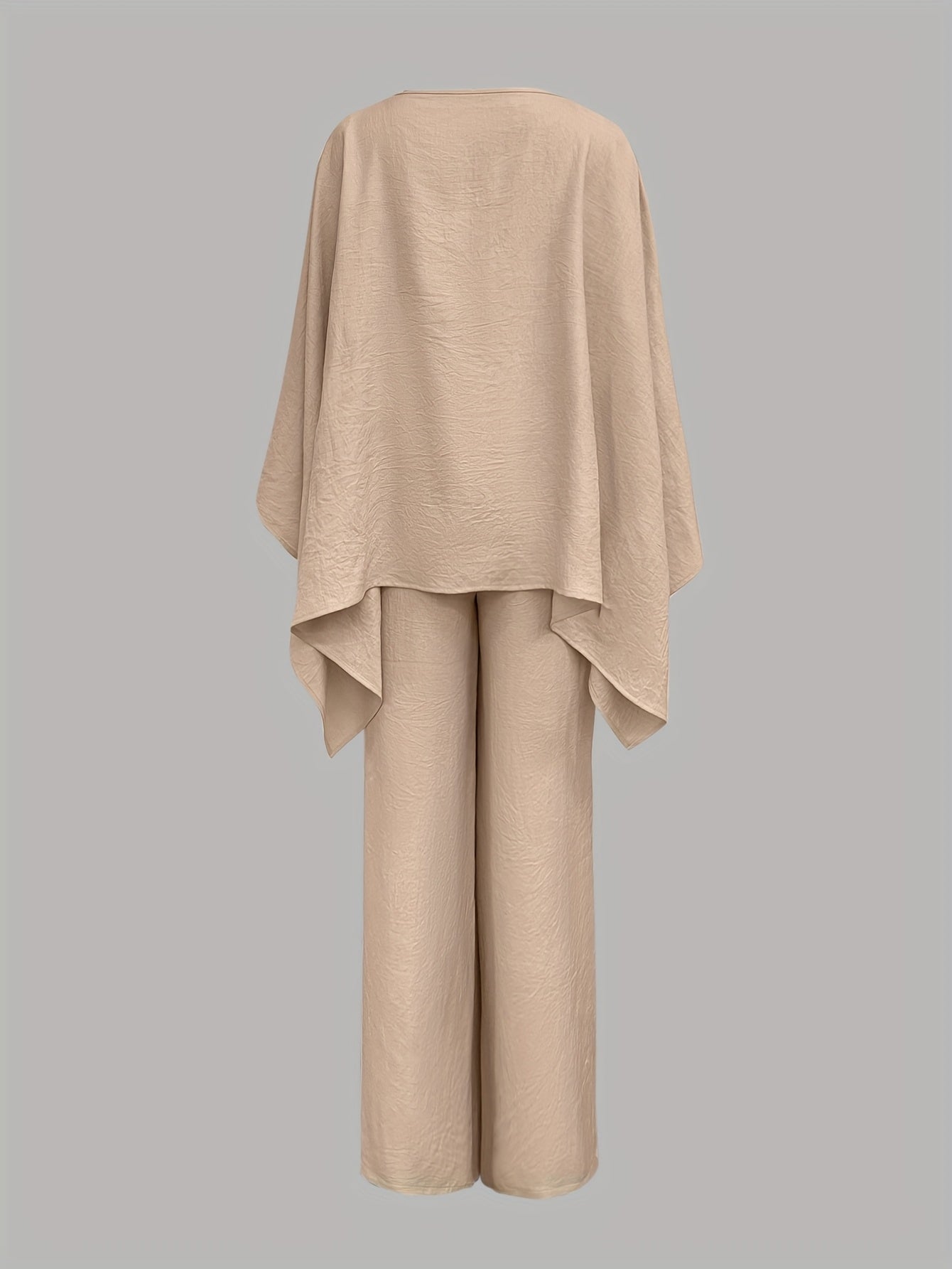 Women'S Holiday Casual Elegant Waist-Cinched Batwing Sleeve Loose Set - Solid Color, All-Season, Allseason Attire|Casual Elegance|Waist Cinching