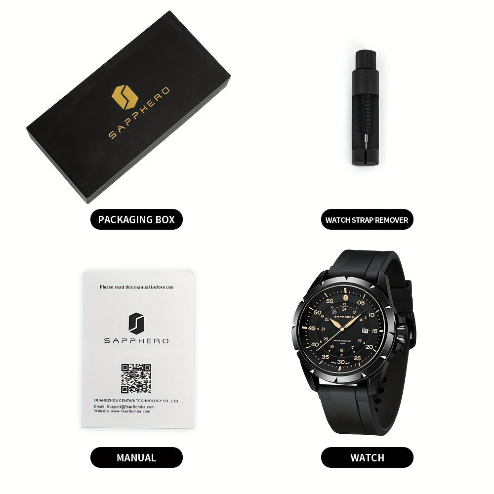 SAPPHERO Men's Luxury Watch - Stainless Steel Case & Band, 50m Waterproof, Analog Display with Date Window, Everyday & Formal Watch for Swimming, Business, Gifts - Affordable Luxury Wristwatch, Business Wristwatch, Sporty Ele