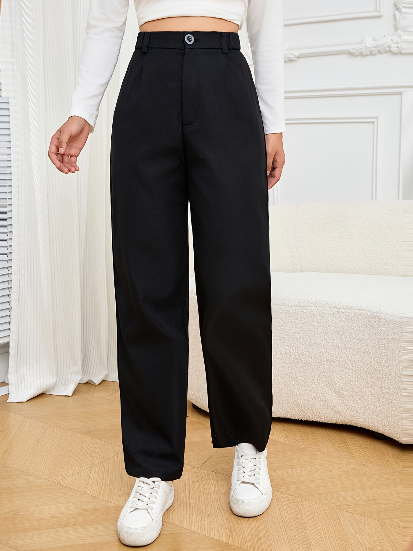 Women'S Black Straight-Leg Casual Trousers