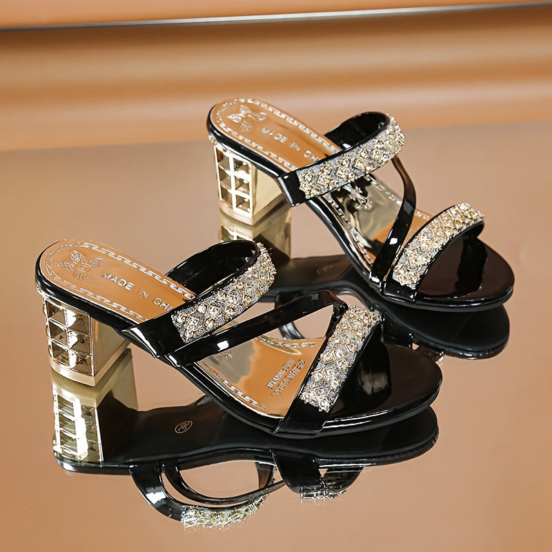 Fashionable Chunky Heel Sandals With Rhinestones