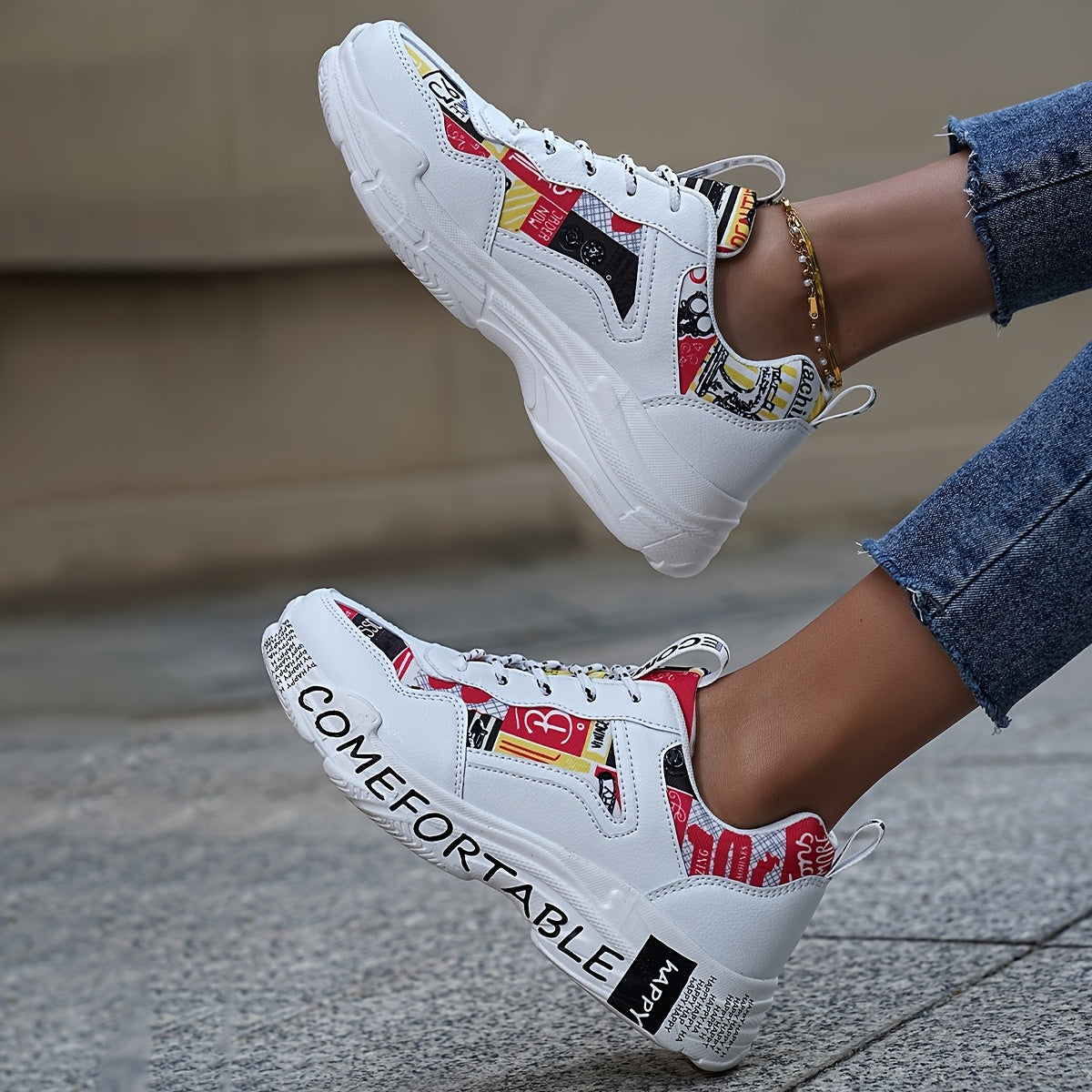 Women'S Fashion Sneakers, Non-Slip Durable Casual Sports Shoes, All-Season Low Top Lace-Up, Plain Toe, Fabric Upper/Inner, MD Sole, Fabric Insole - Hand Washable