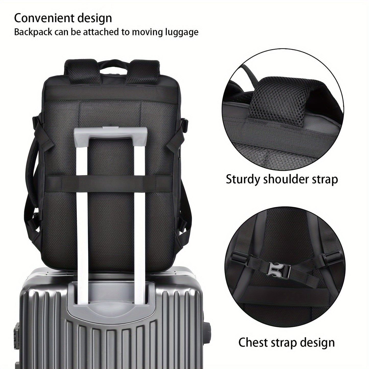 1pc HUABUPS Expandable Travel Backpack with USB Charging Port, 39.62 cm Laptop Backpack for Men & Women, High Quality Business Commuter Backpack with Multiple Compartments, Dilation Design & Padded Straps - Ideal Gift for Chr