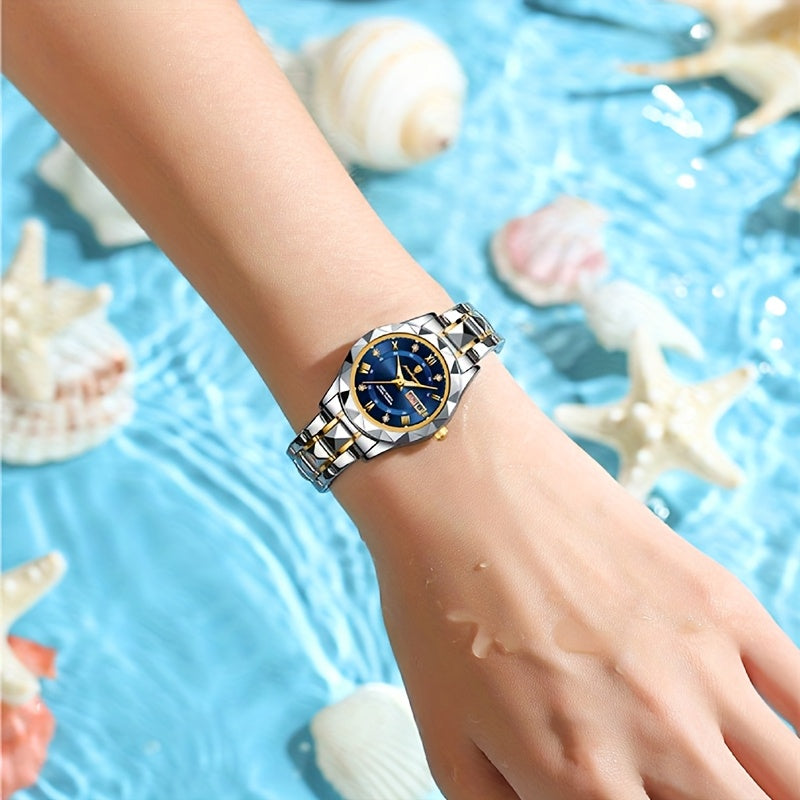 Stainless Steel Women's Luxury Quartz Watch with Date Display, Luminous Hands & High Quality IPX7 - Elegant Casual & Formal Wear, Perfect Gift for Birthdays, Valentine's Day