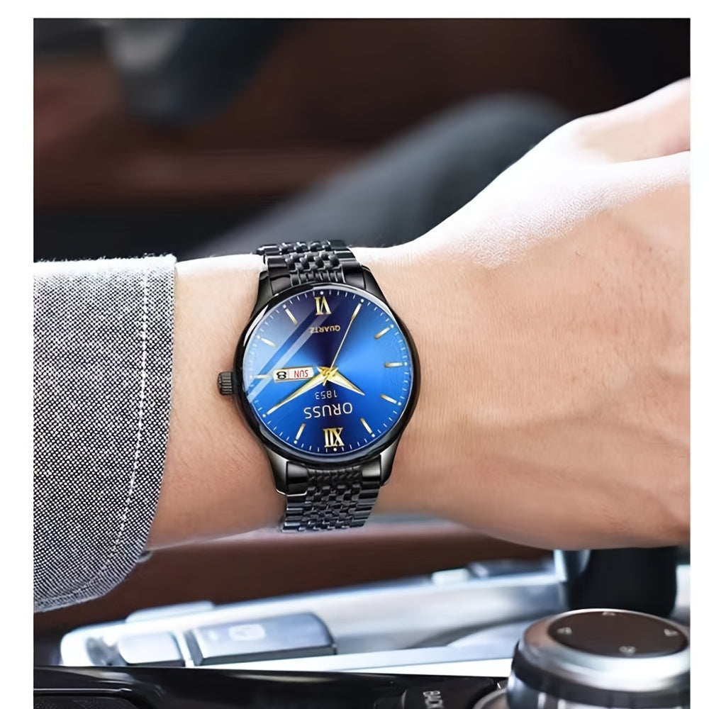 Men's watch calendar high-grade handsome fashion new trend steel watch jazz gentleman all Men's watch