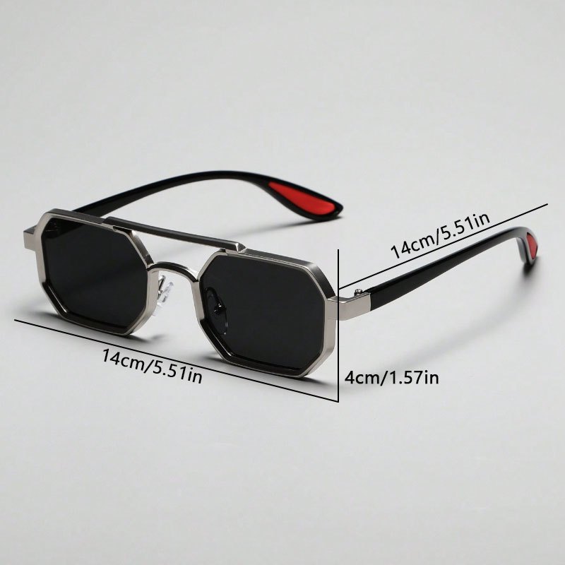 Unisex Geometric Metal Frame Fashion Glasses - Double Beam Design Decorative Eyewear for Everyday Casual Wear, Lightweight & Durable, Black Lenses, Stylish Accessory