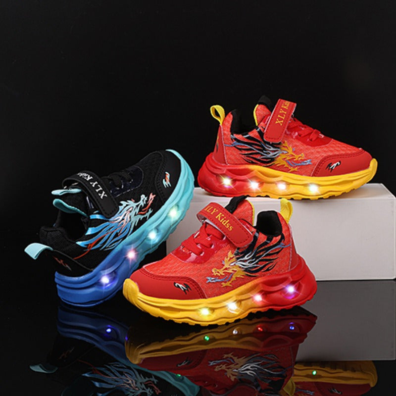 2025 New Youngsters' LED Light-Up Sneakers - Sparkling Cartoon Dad Shoes for Boys & Girls, Closure, Breathable Fabric Upper & Durable PVC Sole, All-Season Casual Wear, Kid Shoes, Everyday Youngsters'S Footwear, Fun Youngsters