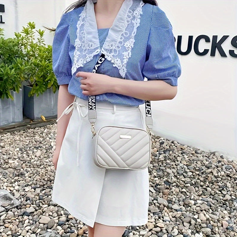 Women's Fashion Quilted Pattern Crossbody Bag, Faux Leather, Casual Shoulder Purse With Adjustable Strap