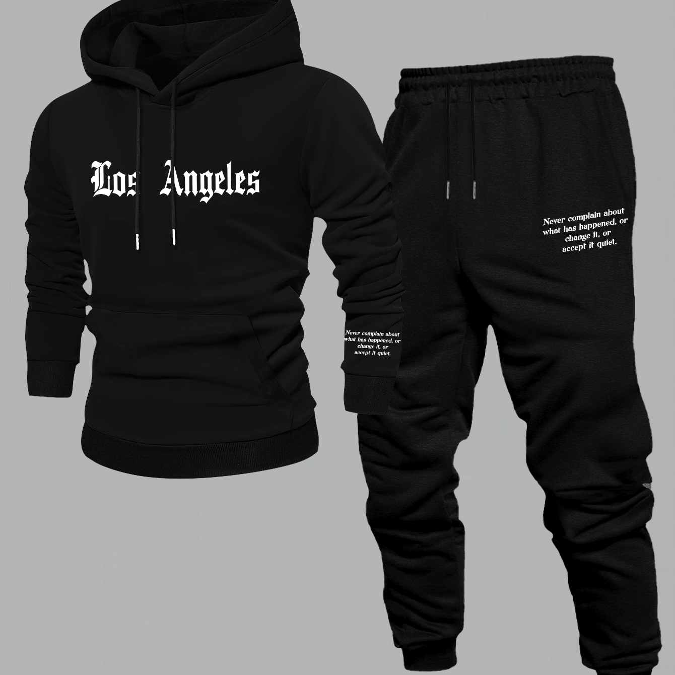 Men'S Los Angeles Print Hoodie And Sweatpants Set - Casual American Streetwear Style, Cozy Fall/Winter Activewear with Geometric Pattern, Slight Stretch Fabric, Hooded Top & Joggers, Casual Wear|Geometric Pattern Hoodiee Jogg