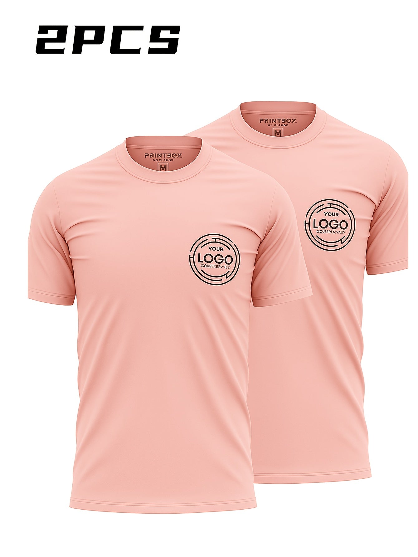 2pcs Men's Quick-Dry T-Shirts - Moisture-Wicking Breathable Gym Shirts with Custom Logo Print, Regular Fit Round Neck for Workout & Casual Wear, Workout Shirts, Durable Sportswear