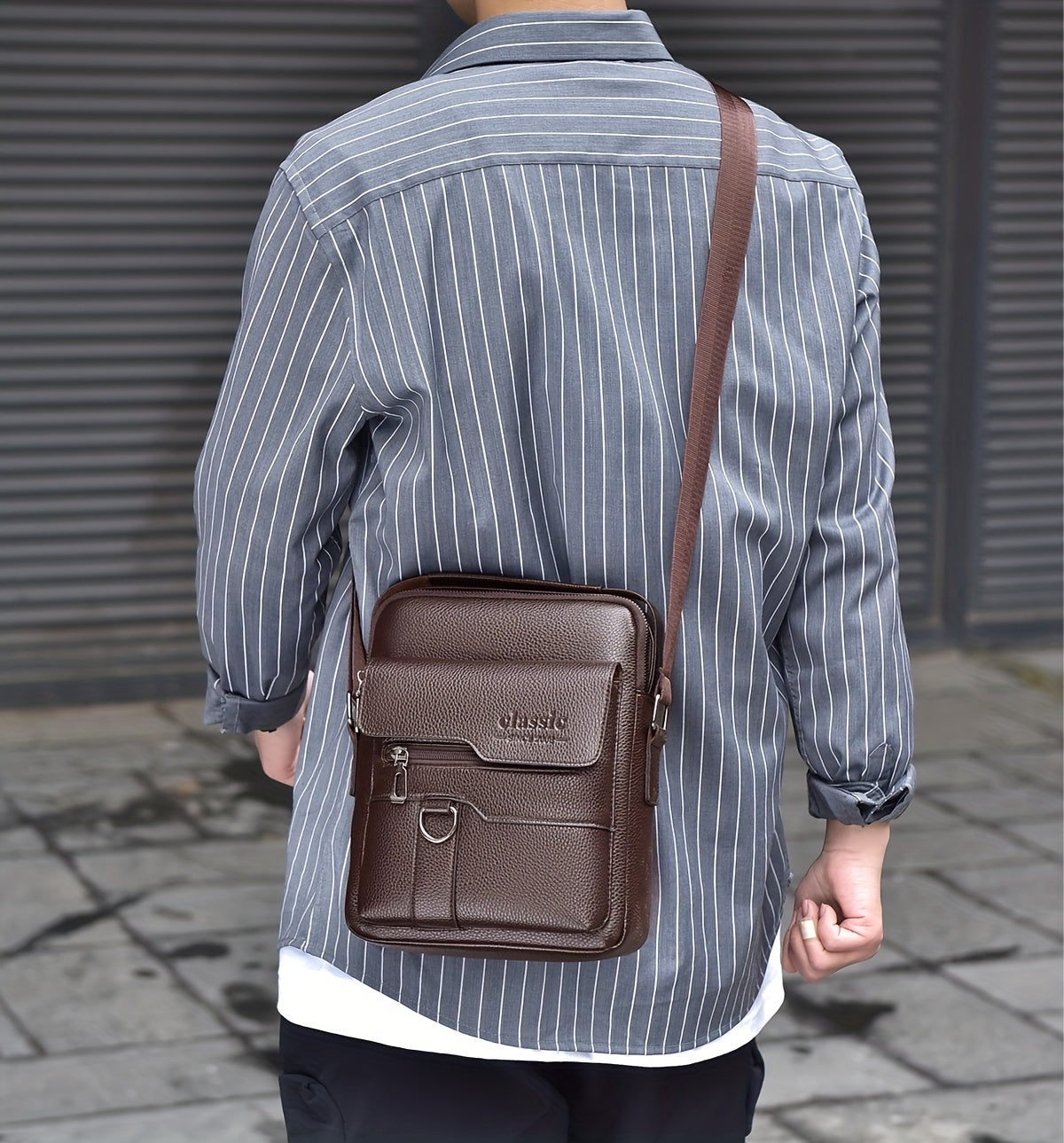 New Men's Crossbody Bag Messenger Bag with Mahogany Pattern Large Capacity Design PU Material Men's Casual Retro Adjustable Shoulder Bag for Going Out Valentine's Day Gift for Husband or Boyfriend