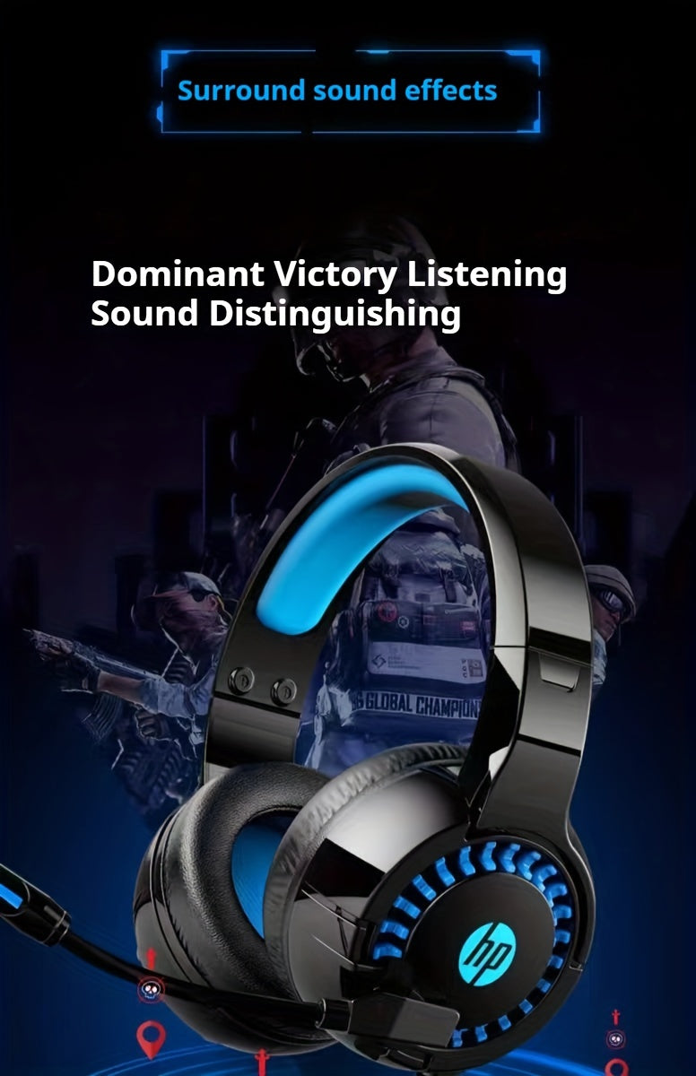 HP Headphone DHE-8011, Desktop Laptop All-In-One Can Be Used, 3.55Mm And Usb Interface, Wired Microphone Game Headset, Cool Light Effect, Noise Reduction, Stereo Sound Effect, Ear Cup Comfortable And Soft, High-End Fashion De