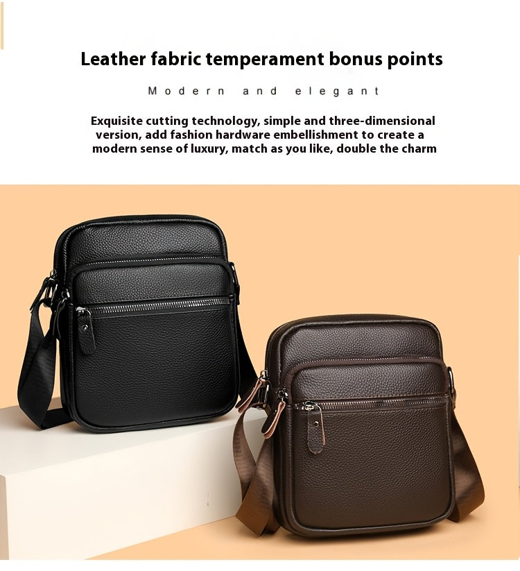 Men'S Genuine Top-Grain Leather Crossbody Sling Bag - Casual Style, Adjustable Strap, Large Capacity Shoulder Handbag for Going Out