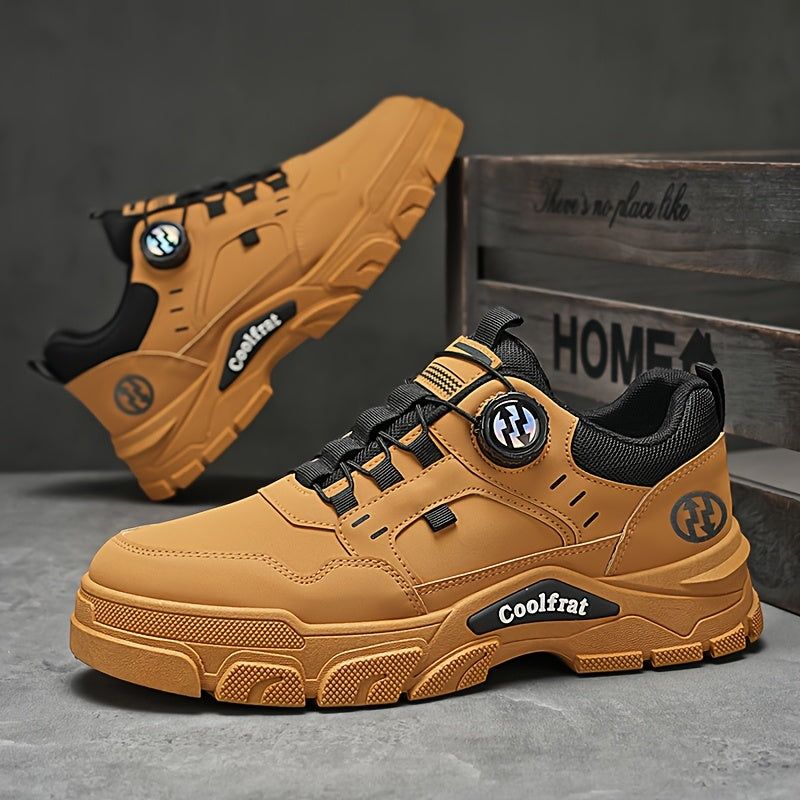 Men's Solid Color Skate Sneakers - Adjustable Rotating Buckle Straps, Slip-Resistant PVC Sole & Durable PU Upper, Low-Top Lace-Up Design for Hiking, Walking, Daily Wear - All-Season Casual Streetwear Shoes, Skate Shoes