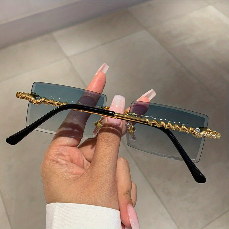 1 pair of ladies metal rectangular rimless snake pattern decoration glasses legs high quality leisure European and American hot style glasses, suitable for street shooting parties and parties to wear
