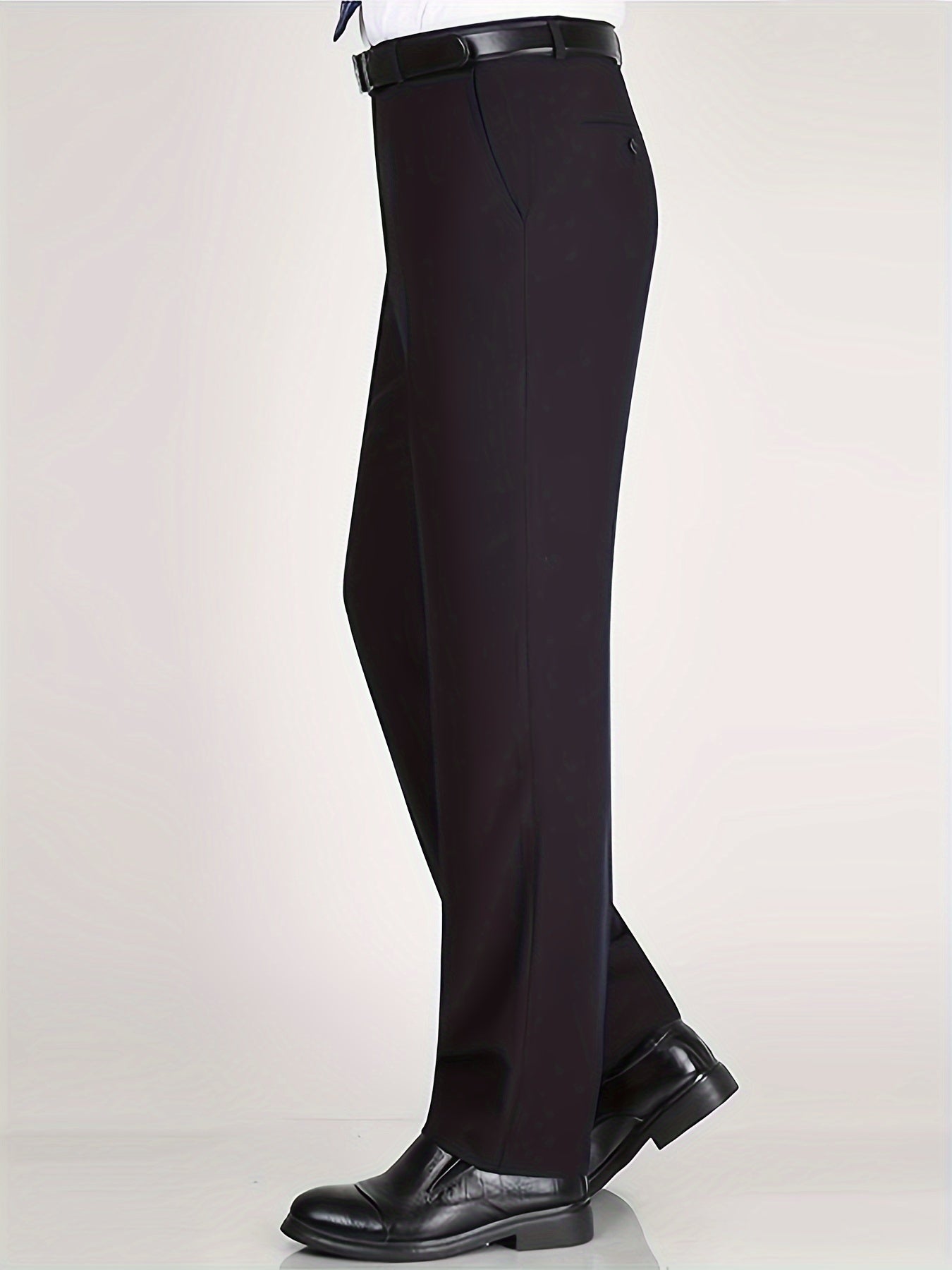 Men's Classic Straight Fit Pants - Lightweight Polyester Blend, High Waist, Button Closure, Suitable for Year-Round Wear