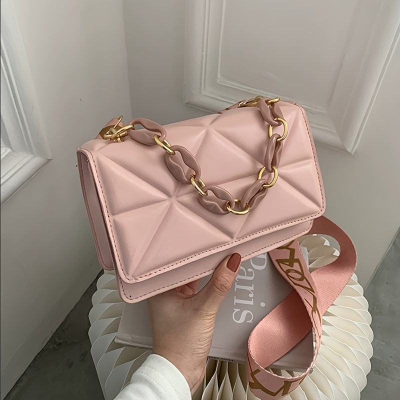Retro Shoulder Bag, Fashionable Wide Strap Crossbody Bag, Western Style Chain Small Bag, Casual Women'S Sling Bag (White/Black/Pink/Brown)