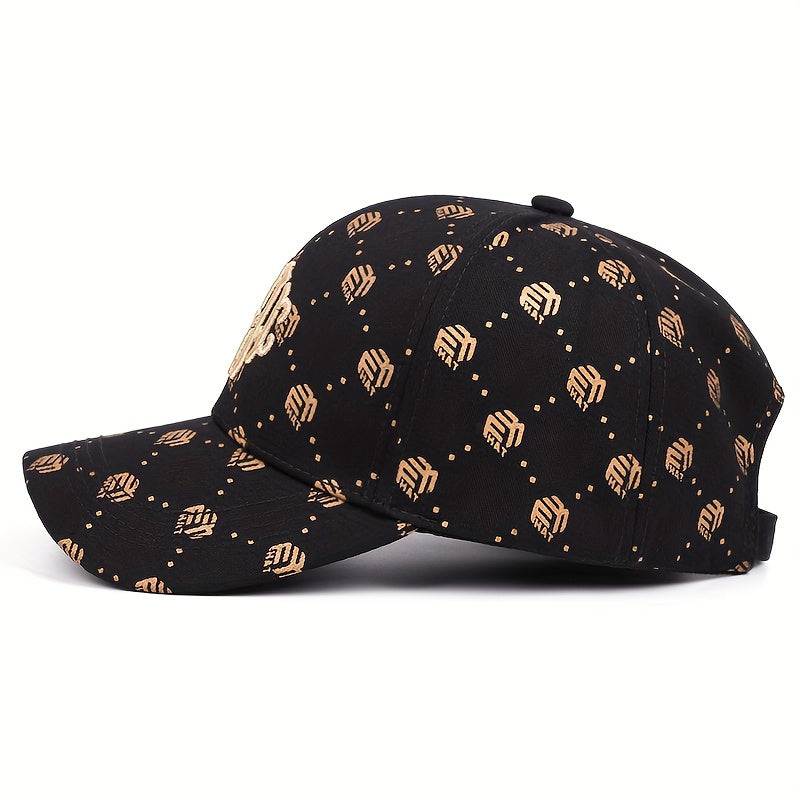 Men's Athletic Baseball Cap - Breathable Polyester, Adjustable Fit, "ATH" Logo, Beige & White with Golden Pumpkin Pattern, Dark Brown & Golden, Perfect for Outdoor Sports and Golf, Casual Wear Hat | Sporty Baseball Cap | Adju