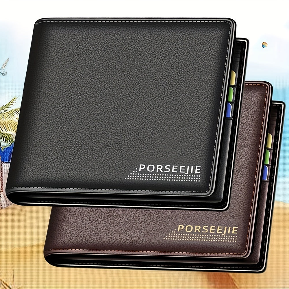 Men's PU Leather Wallet with Coin Pouch, Casual Style, Large Capacity, Ideal for Travel and Gifts - 1 Piece